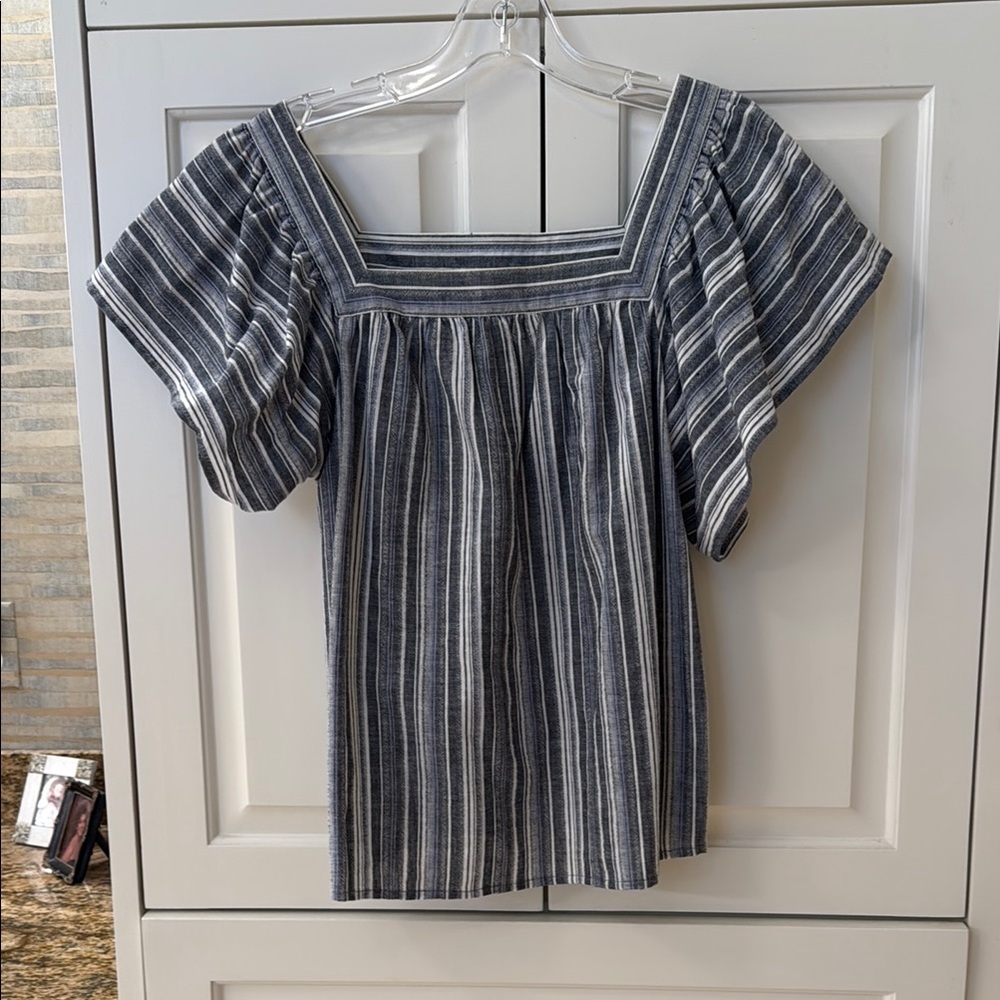 Striped Square Neck Top - Black and White